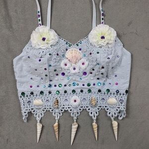 Mermaid Top Mermaid Costume Light Blue Embellished Shell Crop Top